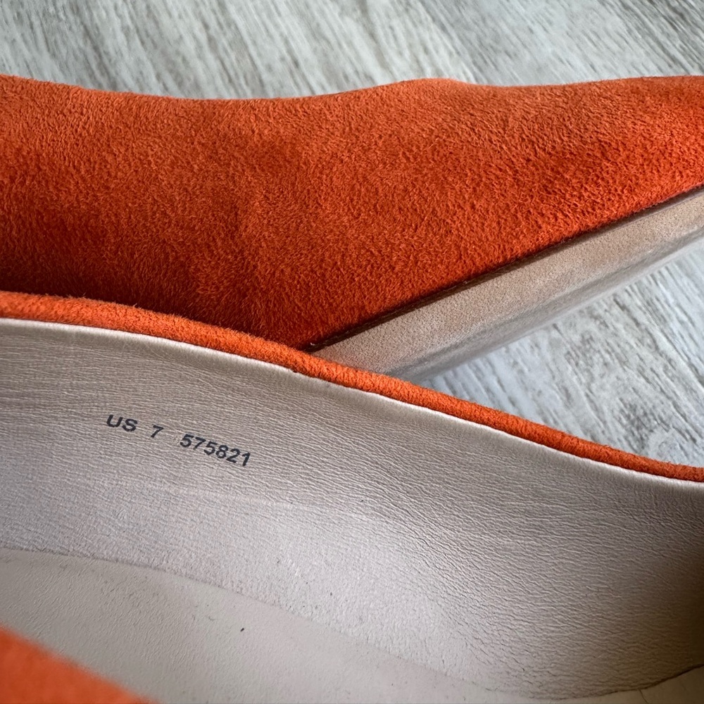 COS Orange Suede & Wood Block Heel Mod Style Square Toe Pumps Short Heels Size 7 - Picture 11 of 14